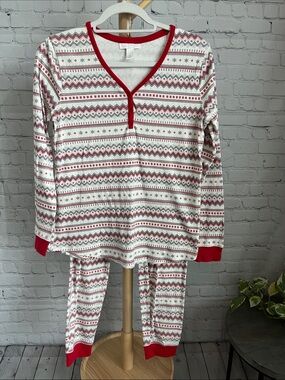 LC Lauren Conrad Women's Red and White Christmas Pajama Set Medium